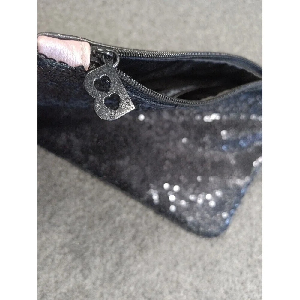 Betty Boop By Ipsy Pink Black Zip Up Makeup Bag Black Sequined 7.25